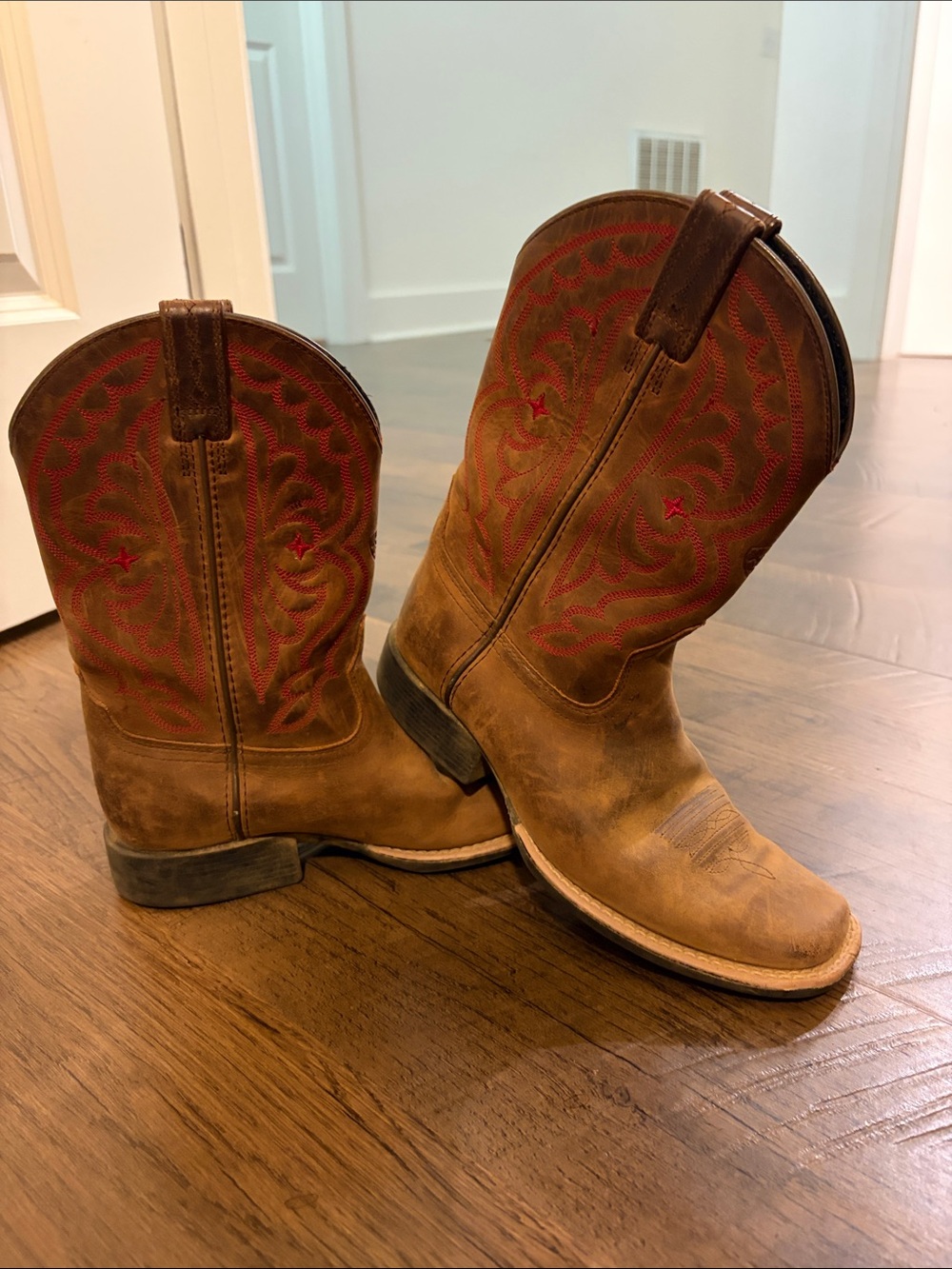 Ariat Brown Kids' Western Boots with Red Stitching